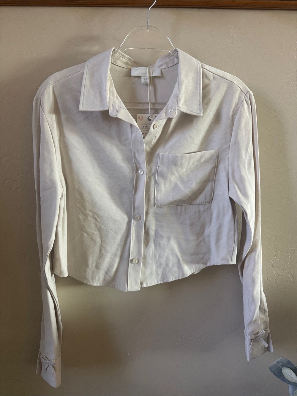Zara Ivory Cropped Button-Down Shirt